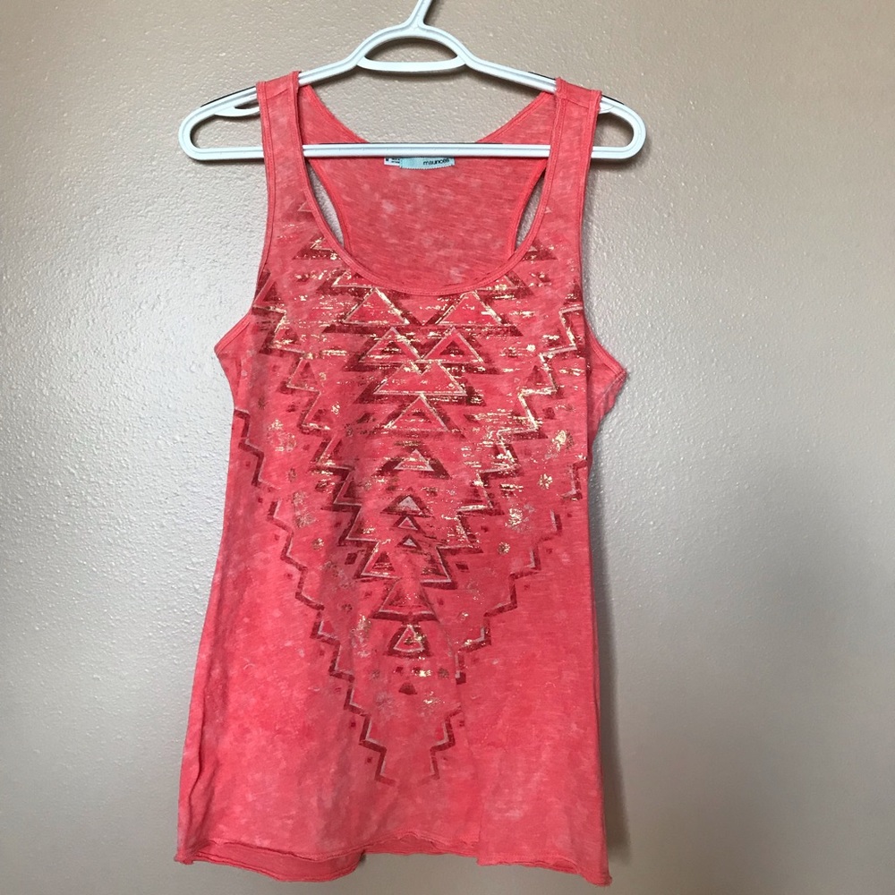 Orange Aztec print tank with gold detailing